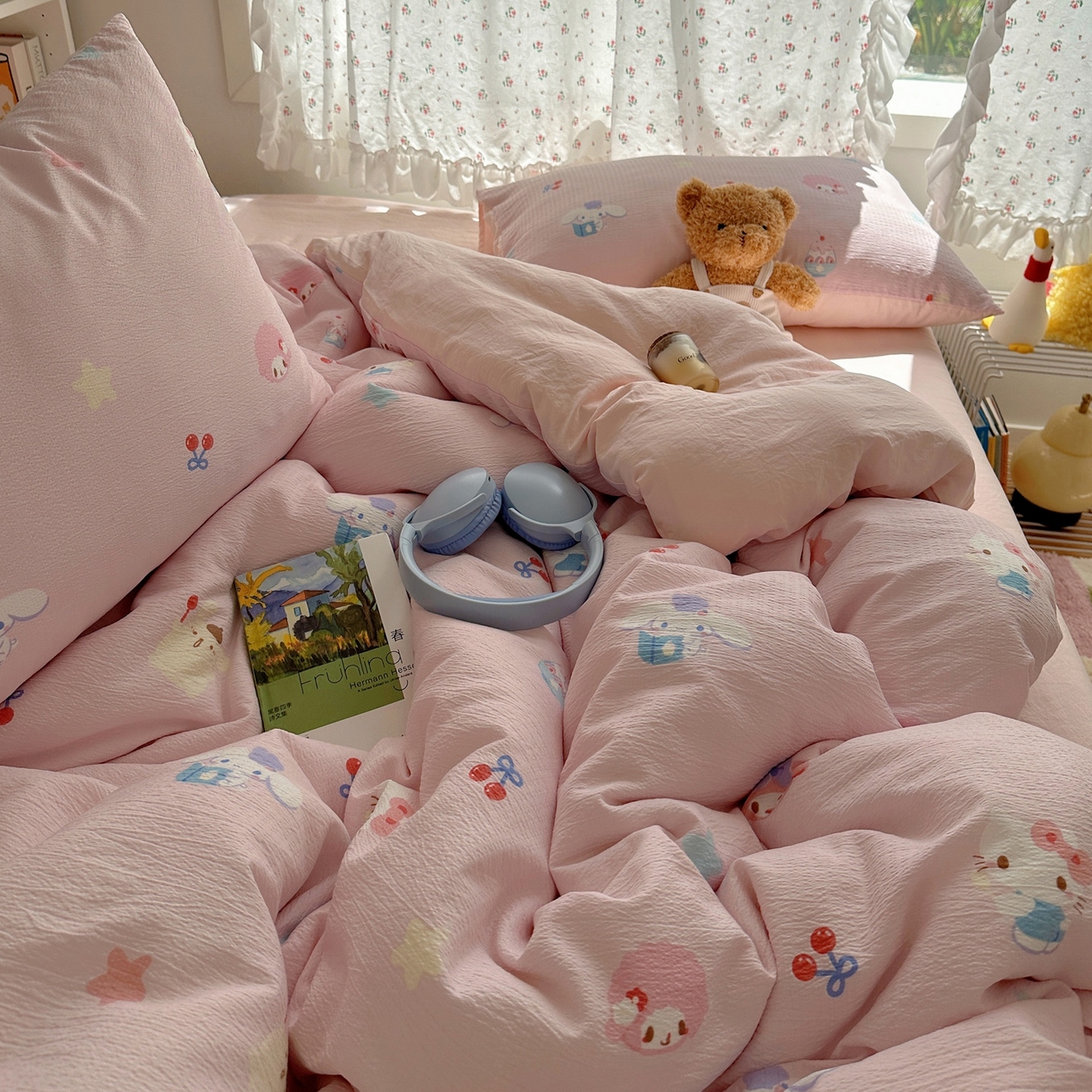 91家纺网 家纺一手货源 找家纺 顾里家纺 2025新款韩系奶萌云朵棉四件套 甜心萌宝