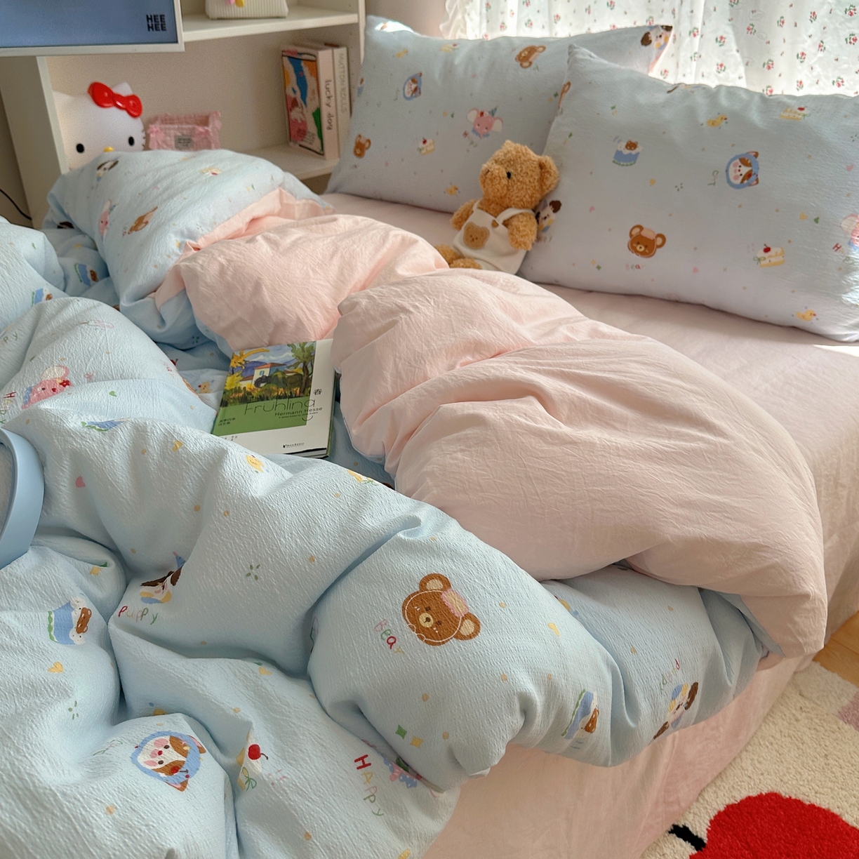 顾里家纺 2025新款韩系奶萌云朵棉四件套 动物星球（蓝）