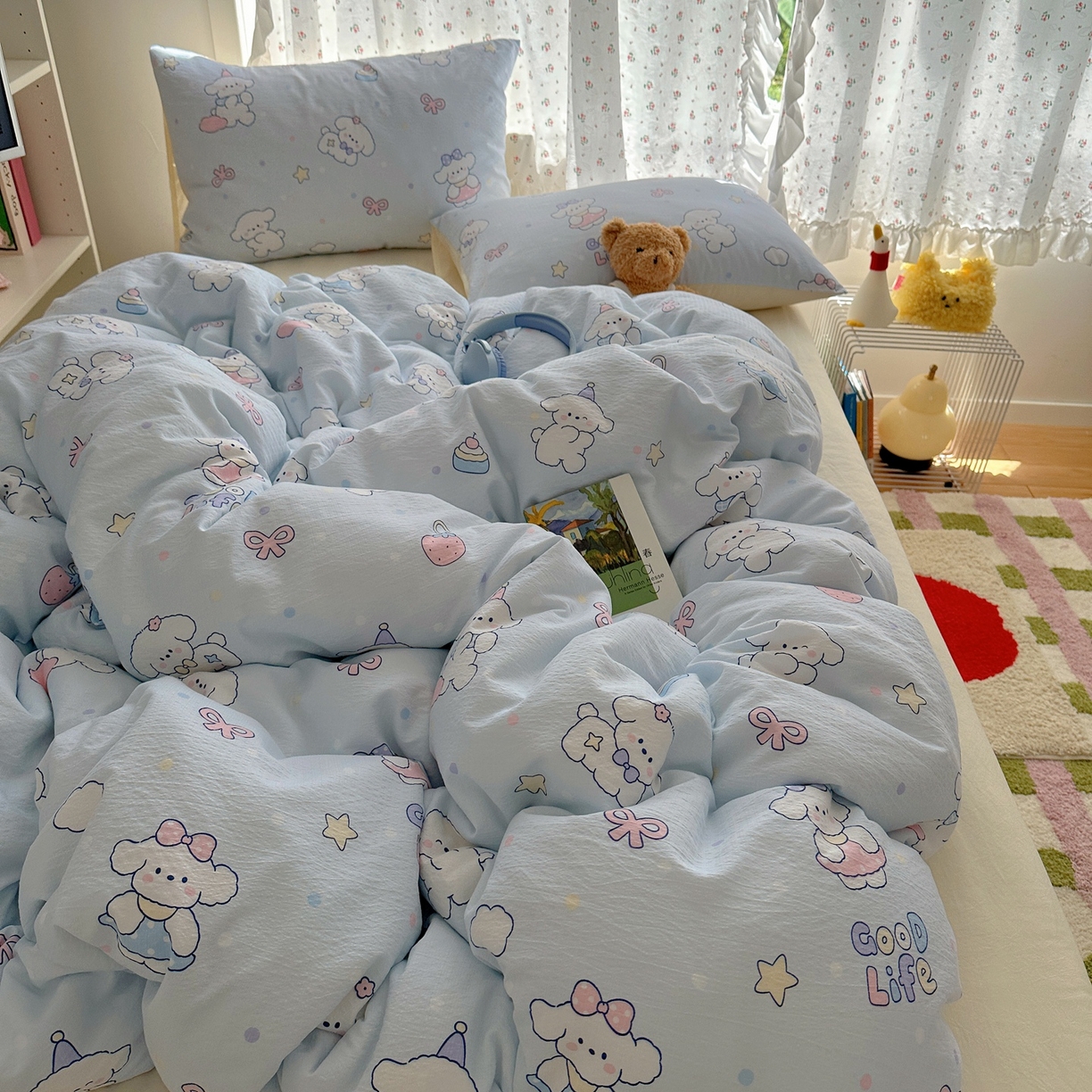 91家纺网 家纺一手货源 找家纺 顾里家纺 2025新款韩系奶萌云朵棉四件套 萌狗奶糖