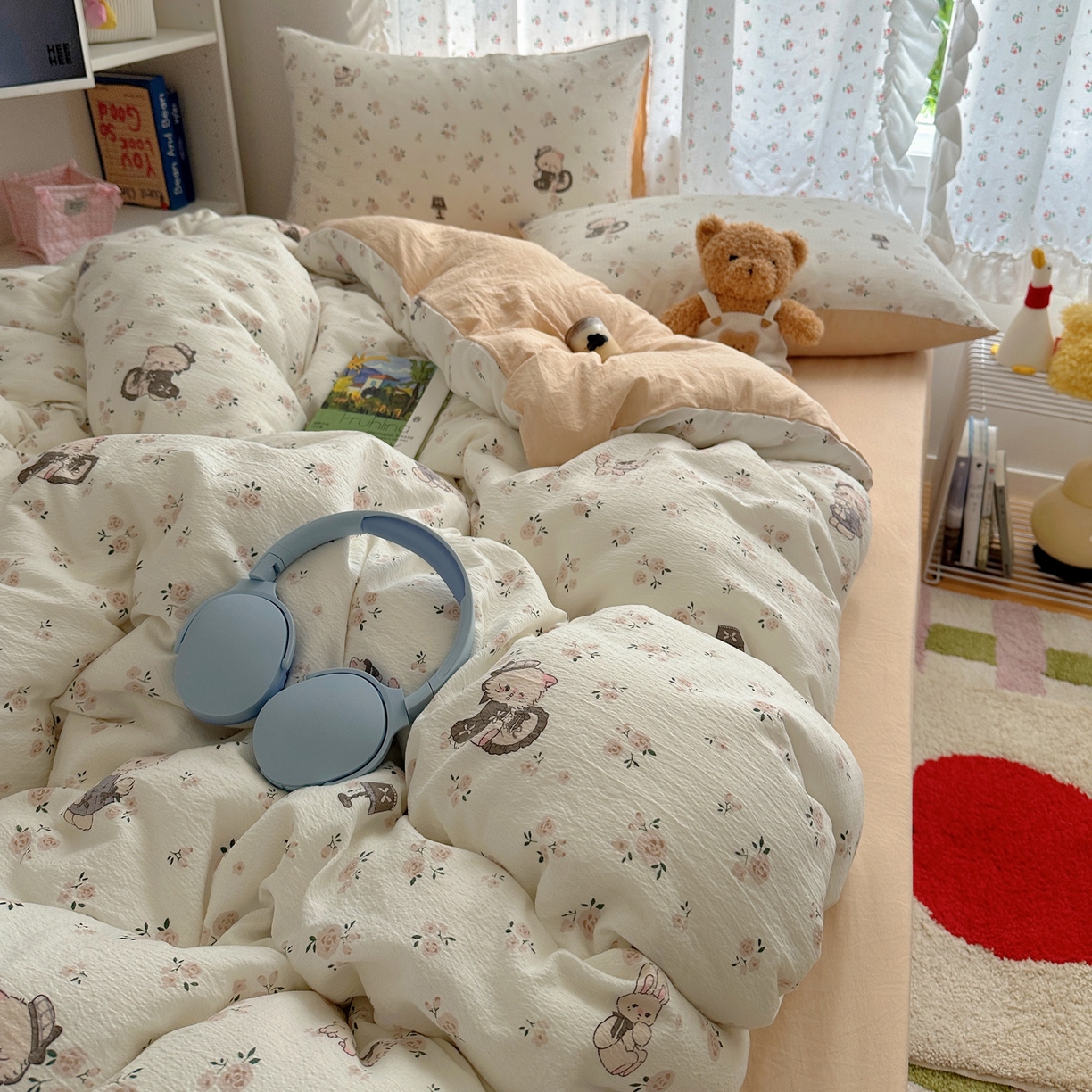 91家纺网 家纺一手货源 找家纺 顾里家纺 2025新款韩系奶萌云朵棉四件套 奶茶喵酱