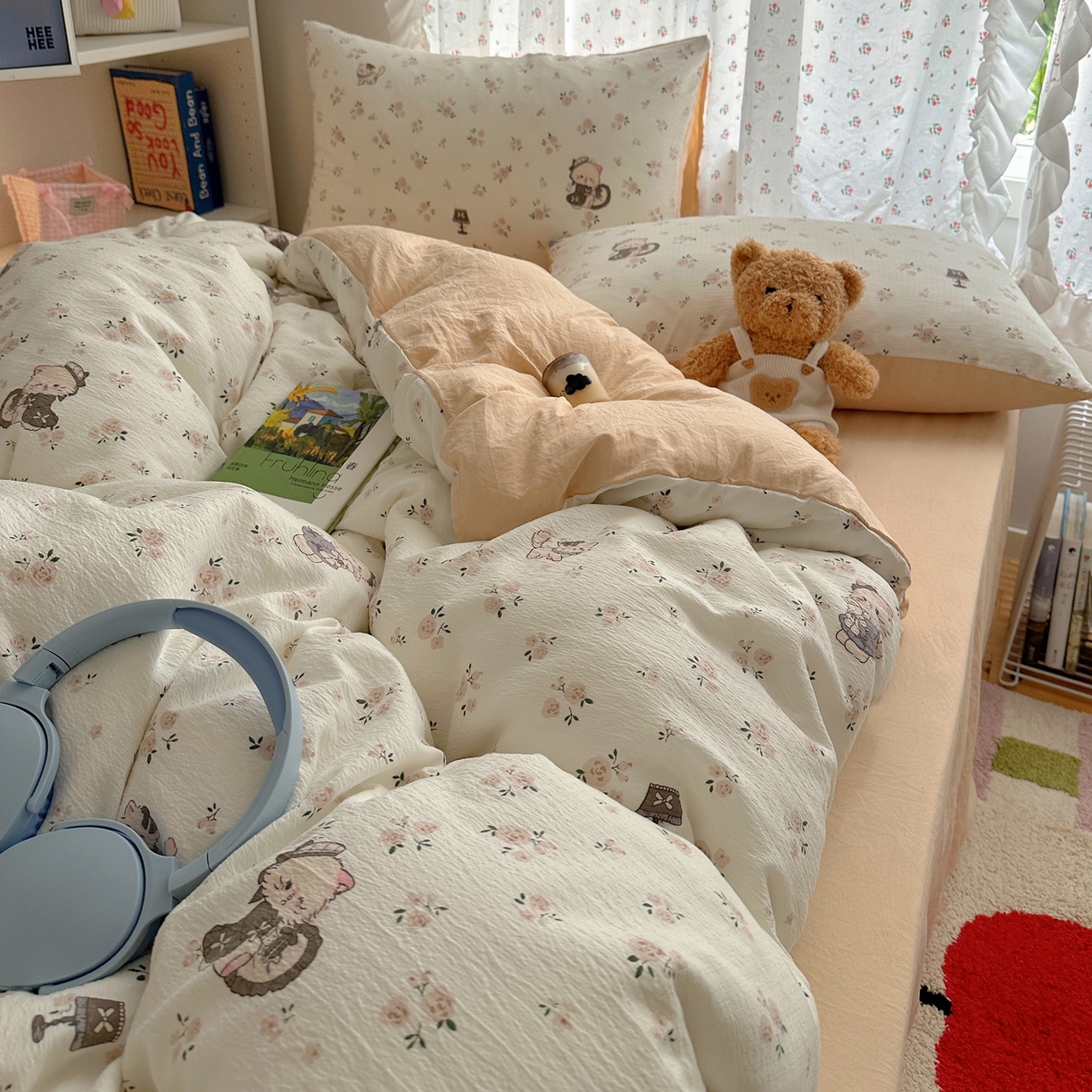 91家纺网 家纺一手货源 找家纺 顾里家纺 2025新款韩系奶萌云朵棉四件套 奶茶喵酱