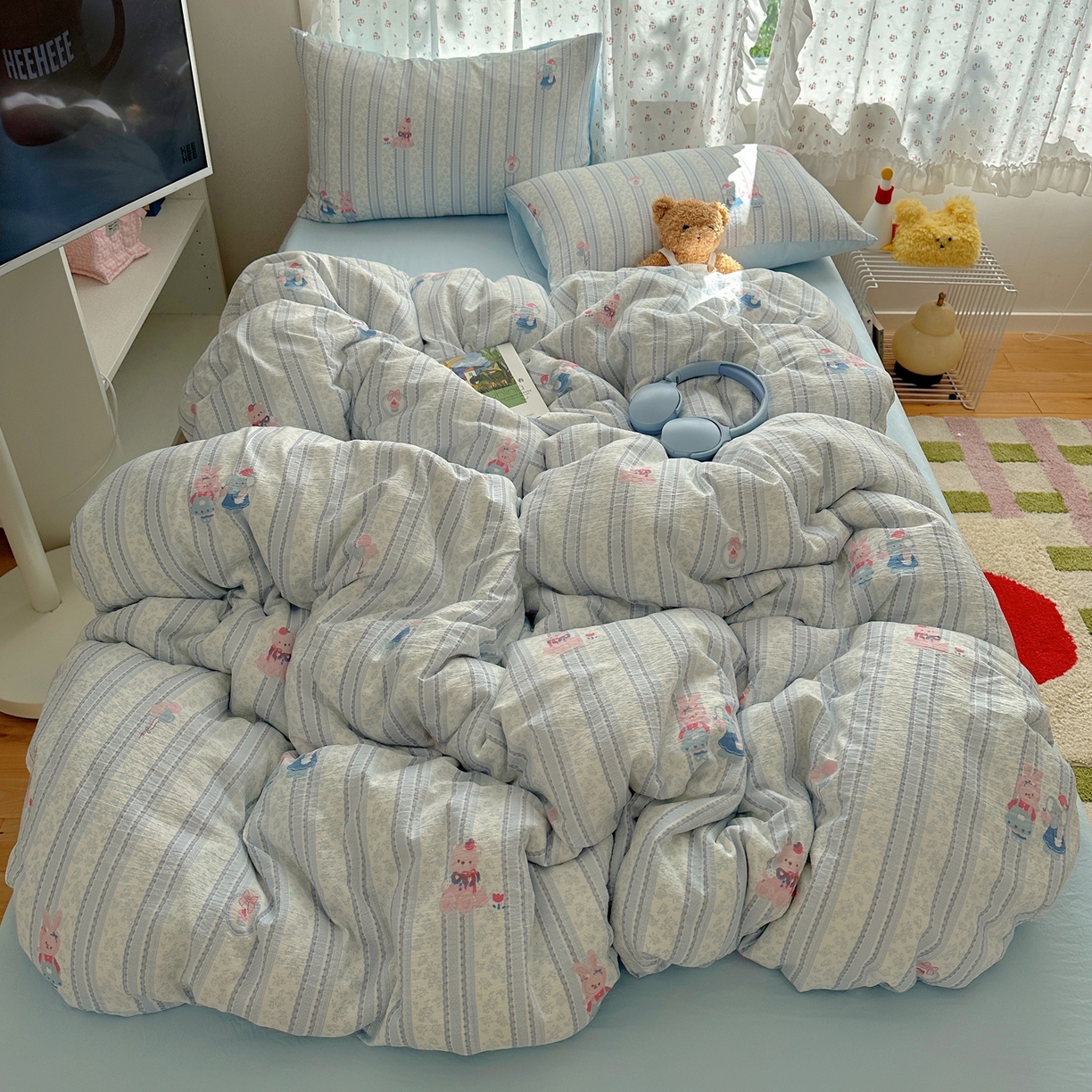 91家纺网 家纺一手货源 找家纺 顾里家纺 2025新款韩系奶萌云朵棉四件套 甜心兔酱