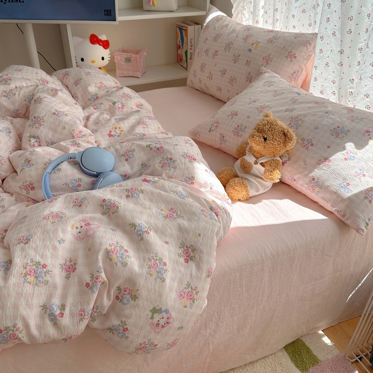 91家纺网 家纺一手货源 找家纺 顾里家纺 2025新款韩系奶萌云朵棉四件套 甜茶花猫