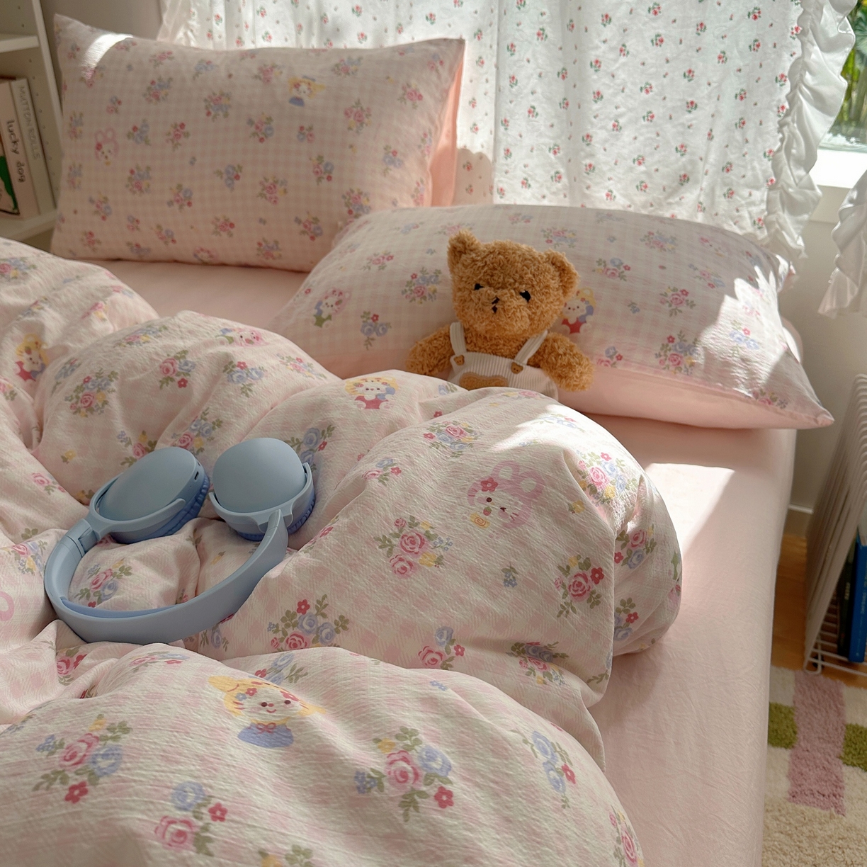 91家纺网 家纺一手货源 找家纺 顾里家纺 2025新款韩系奶萌云朵棉四件套 甜茶花猫