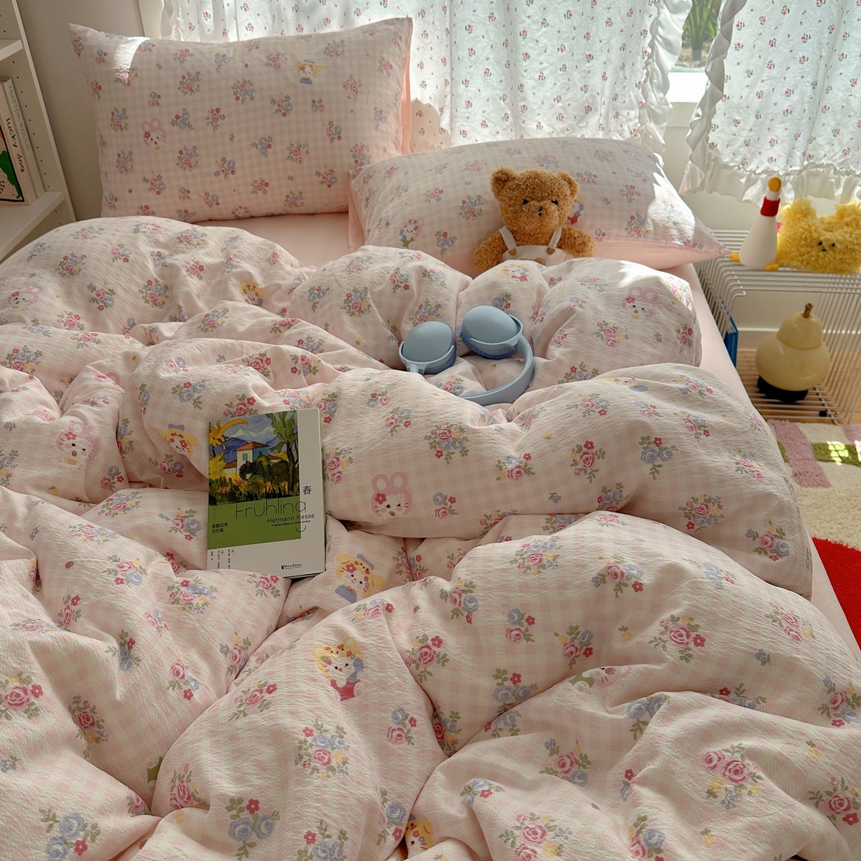 91家纺网 家纺一手货源 找家纺 顾里家纺 2025新款韩系奶萌云朵棉四件套 甜茶花猫