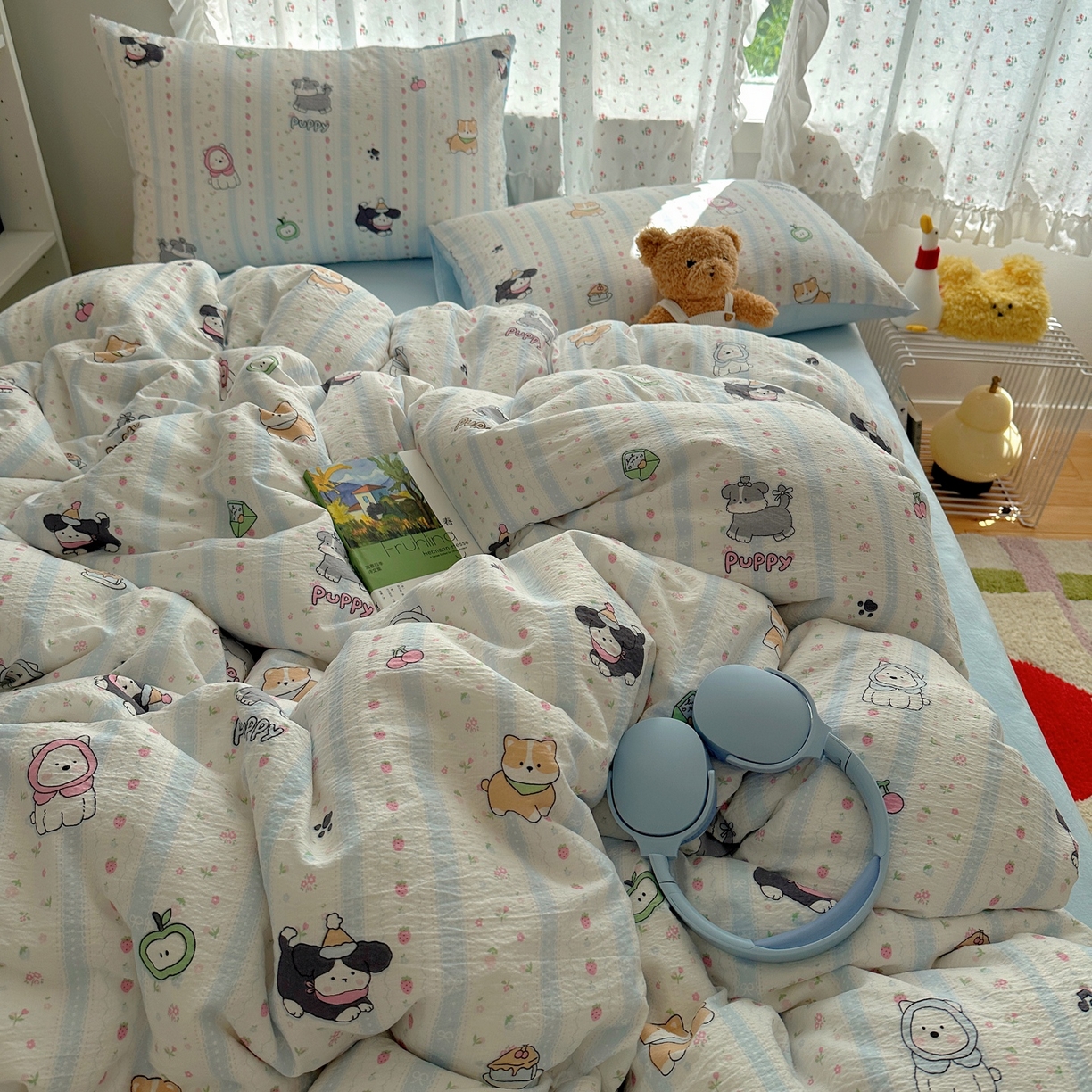 91家纺网 家纺一手货源 找家纺 顾里家纺 2025新款韩系奶萌云朵棉四件套 奶芙狗狗