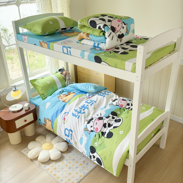 91家纺网 家纺一手货源 找家纺 乐居坊 2025新款开学季亲肤棉透气印花芦荟棉四件套（宿舍床） 纯牛马