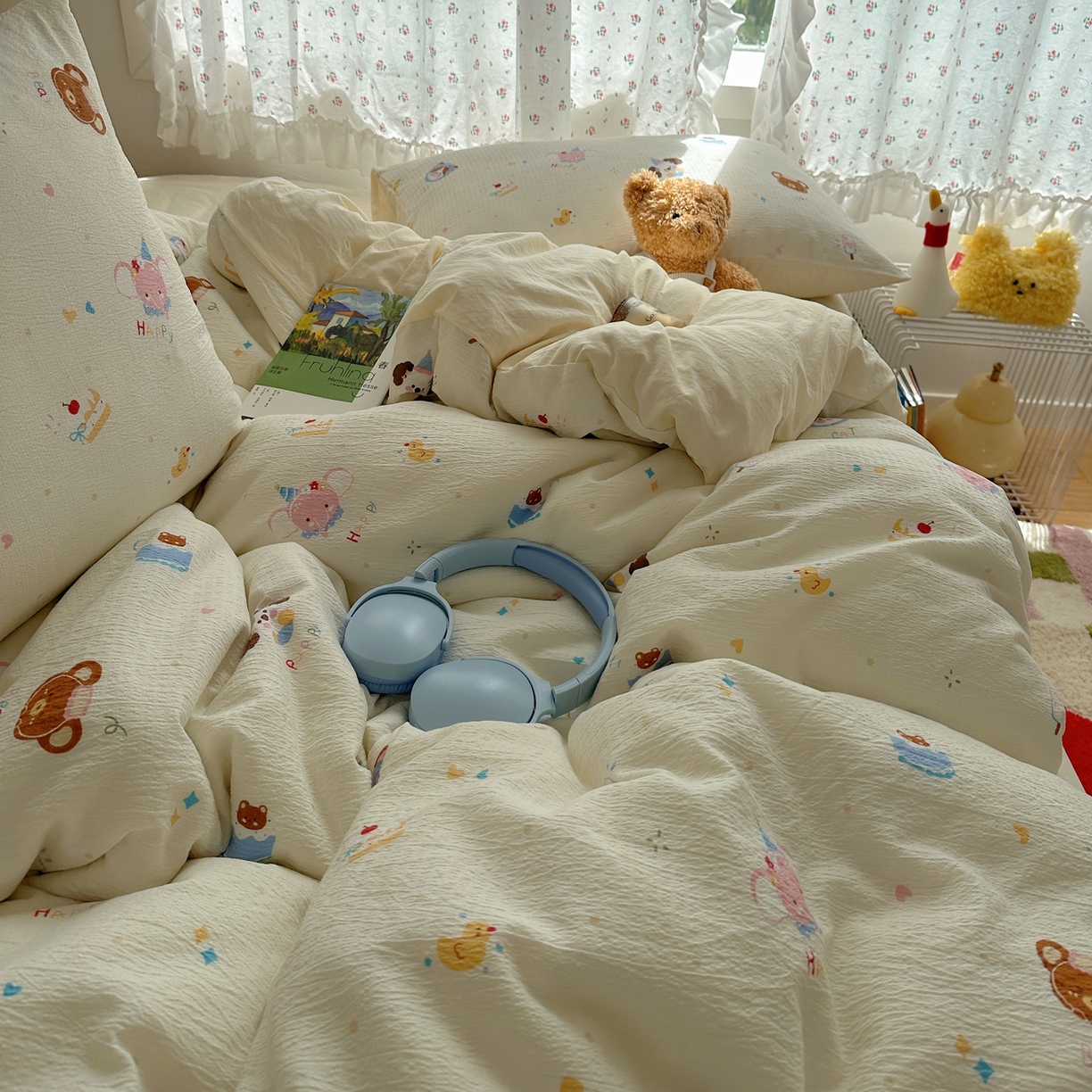 91家纺网 家纺一手货源 找家纺 顾里家纺 2025新款韩系奶萌云朵棉四件套 动物星球（米）