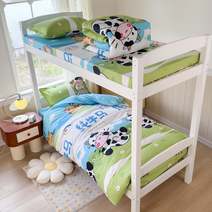 91家纺网 家纺一手货源 找家纺 乐居坊 2025新款开学季亲肤棉透气印花芦荟棉四件套（宿舍床） 纯牛马