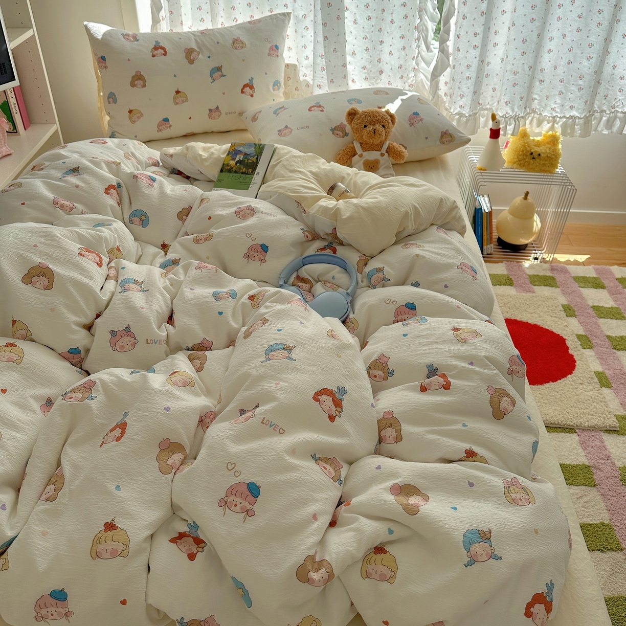 91家纺网 家纺一手货源 找家纺 顾里家纺 2025新款韩系奶萌云朵棉四件套 幼稚园