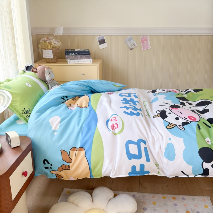 91家纺网 家纺一手货源 找家纺 乐居坊 2025新款开学季亲肤棉透气印花芦荟棉四件套（宿舍床） 纯牛马