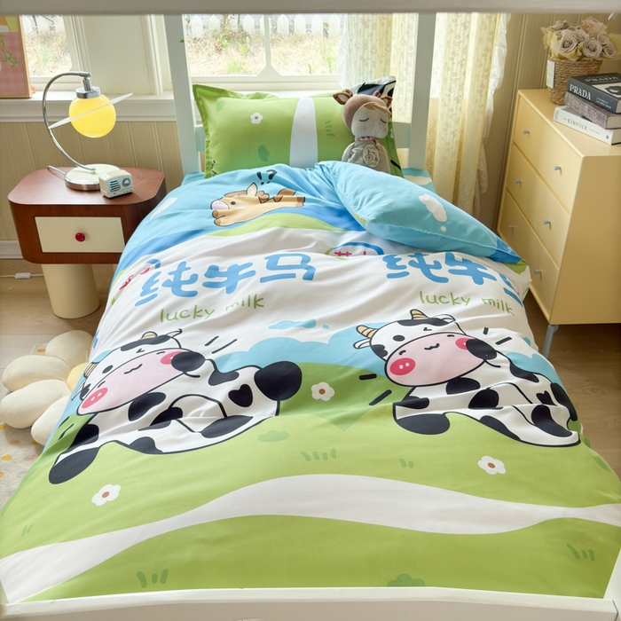 91家纺网 家纺一手货源 找家纺 乐居坊 2025新款开学季亲肤棉透气印花芦荟棉四件套（宿舍床） 纯牛马