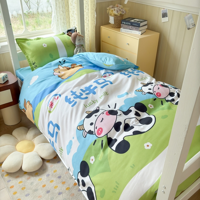 91家纺网 家纺一手货源 找家纺 乐居坊 2025新款开学季亲肤棉透气印花芦荟棉四件套（宿舍床） 纯牛马