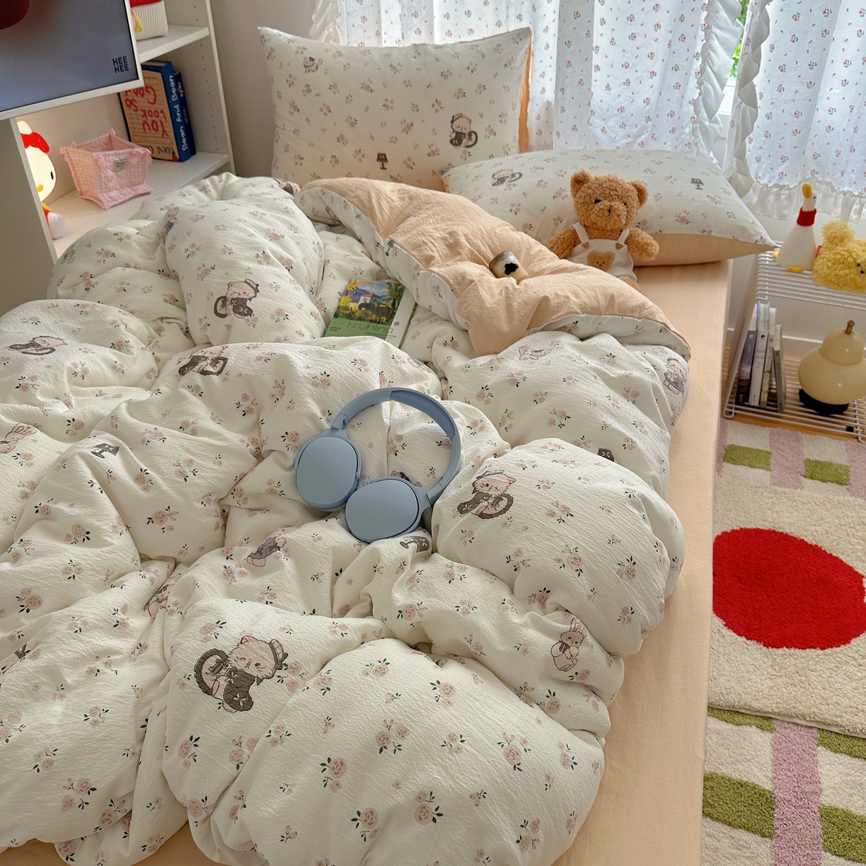 91家纺网 家纺一手货源 找家纺 顾里家纺 2025新款韩系奶萌云朵棉四件套 奶茶喵酱