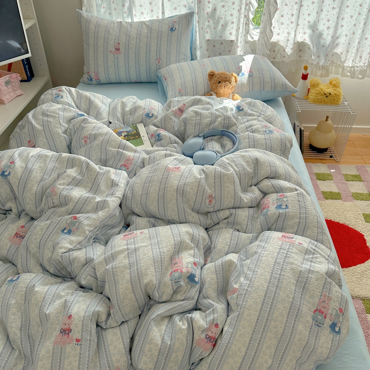 91家纺网 家纺一手货源 找家纺 顾里家纺 2025新款韩系奶萌云朵棉四件套 甜心兔酱