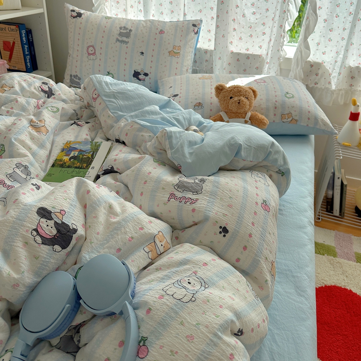 91家纺网 家纺一手货源 找家纺 顾里家纺 2025新款韩系奶萌云朵棉四件套 奶芙狗狗