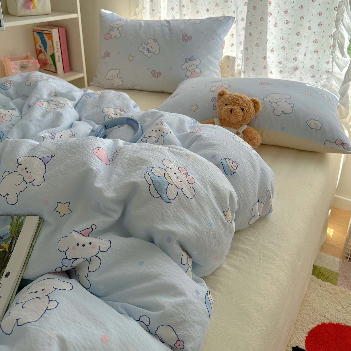 91家纺网 家纺一手货源 找家纺 顾里家纺 2025新款韩系奶萌云朵棉四件套 萌狗奶糖