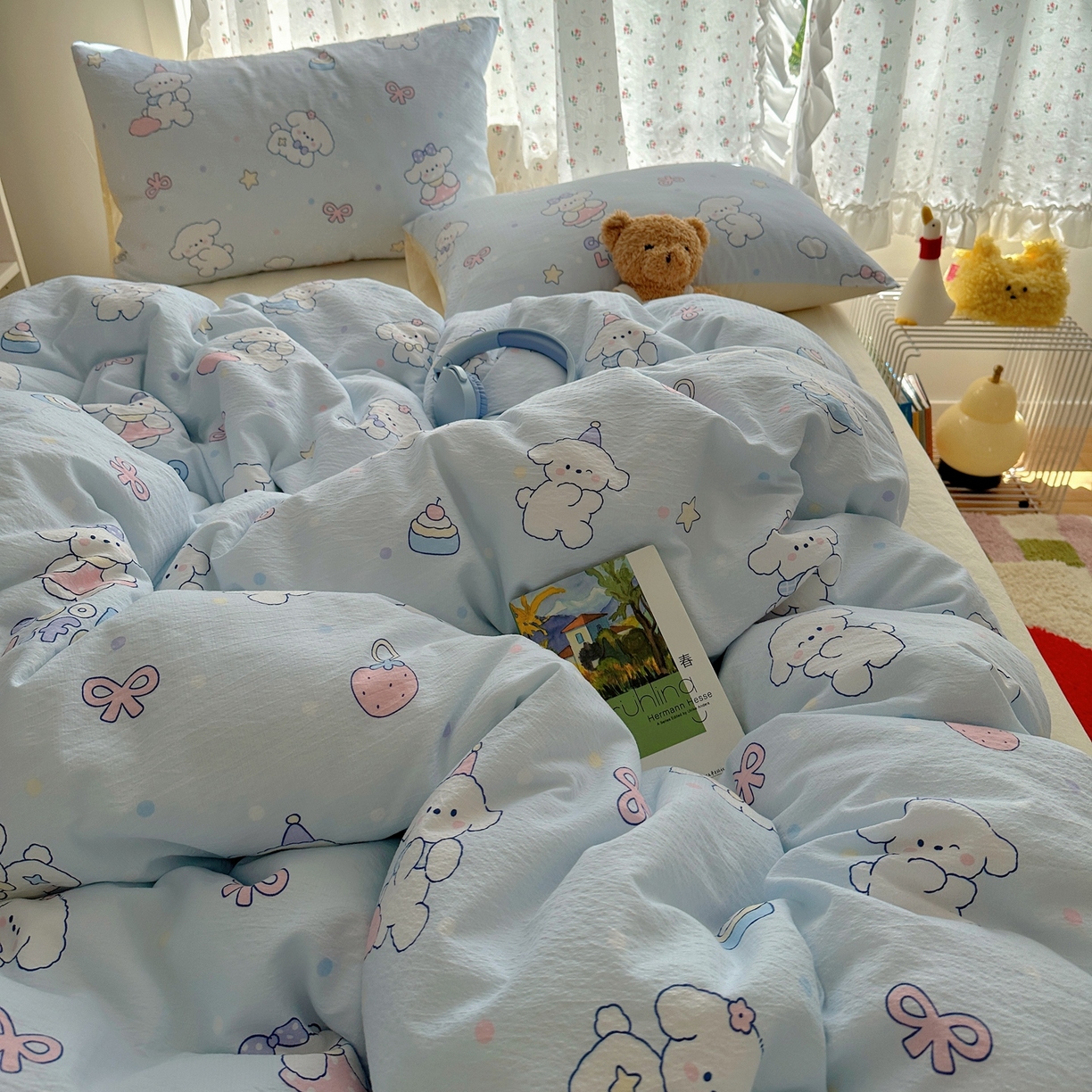 91家纺网 家纺一手货源 找家纺 顾里家纺 2025新款韩系奶萌云朵棉四件套 萌狗奶糖