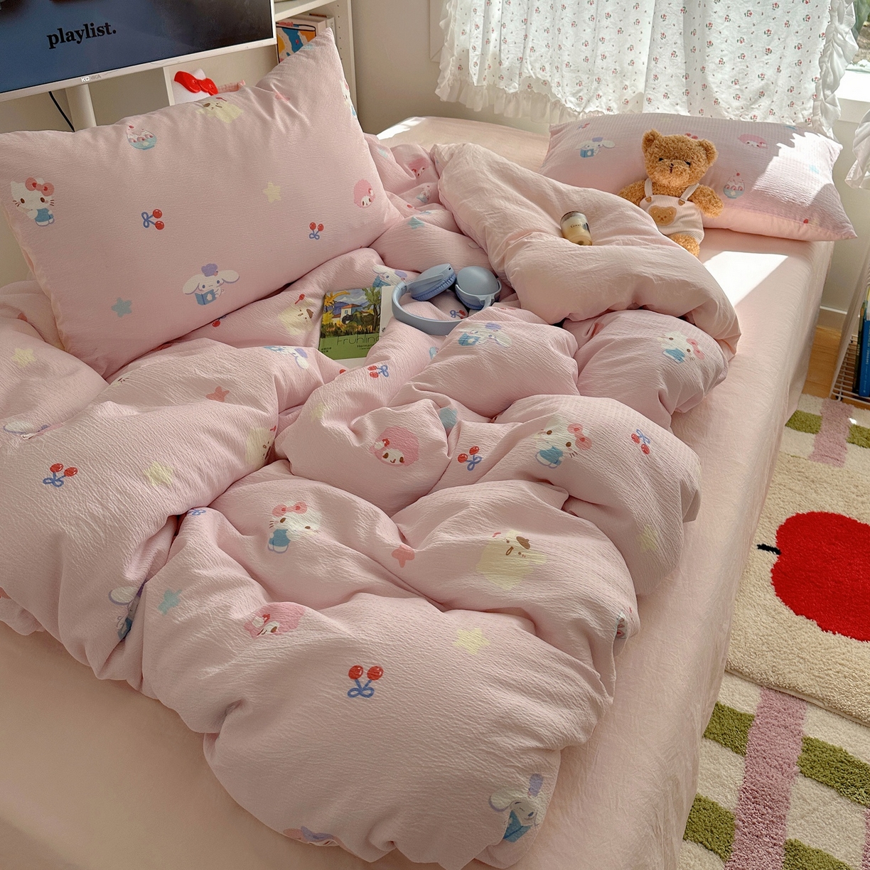 91家纺网 家纺一手货源 找家纺 顾里家纺 2025新款韩系奶萌云朵棉四件套 甜心萌宝