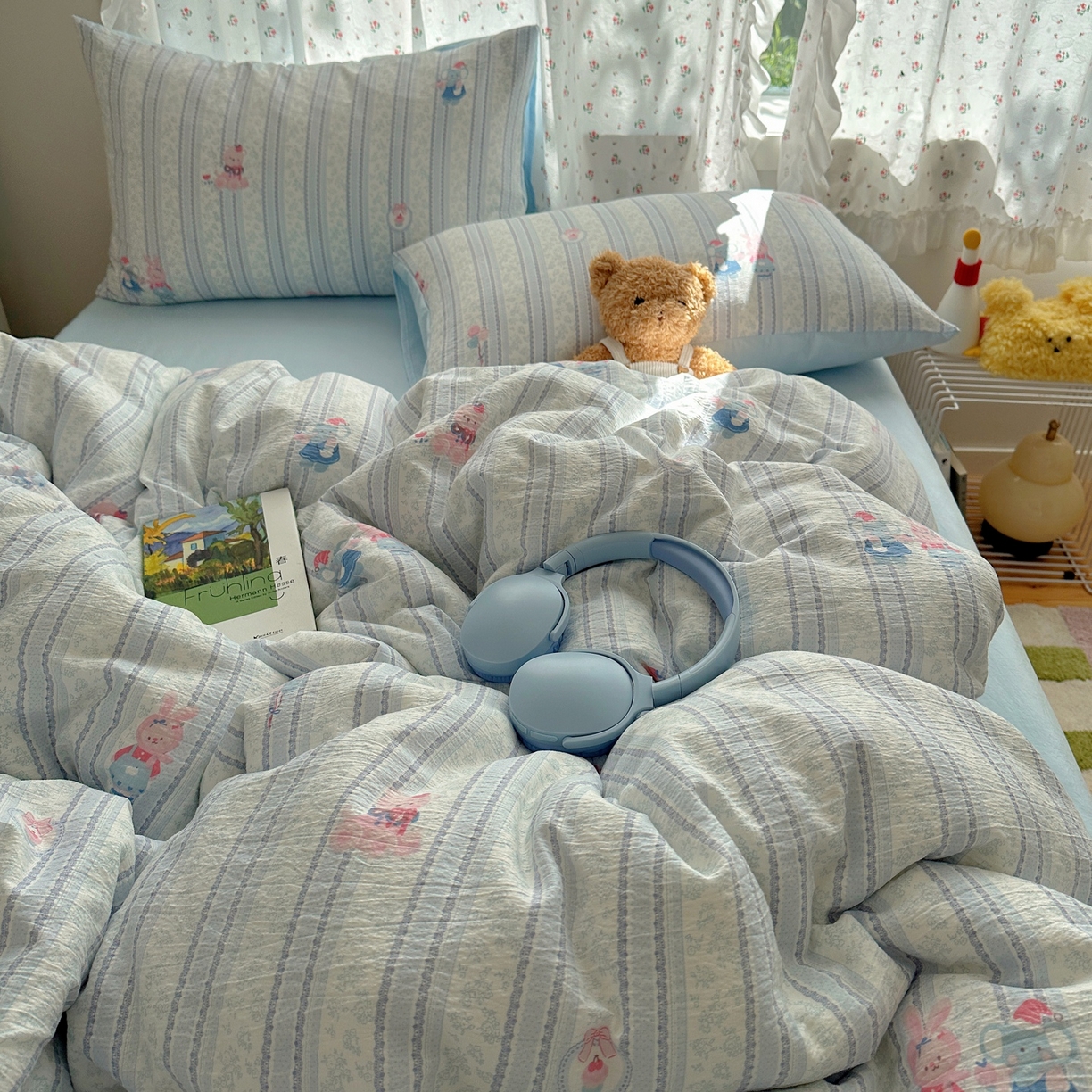 91家纺网 家纺一手货源 找家纺 顾里家纺 2025新款韩系奶萌云朵棉四件套 甜心兔酱