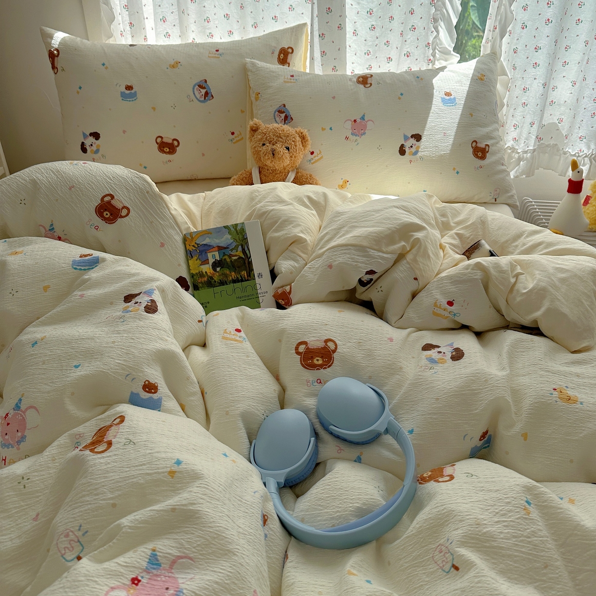 91家纺网 家纺一手货源 找家纺 顾里家纺 2025新款韩系奶萌云朵棉四件套 动物星球（米）