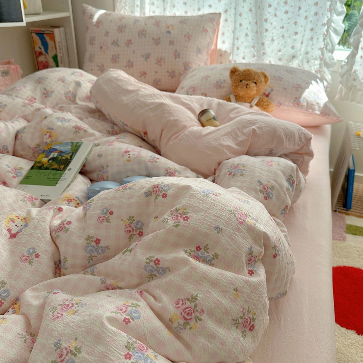 91家纺网 家纺一手货源 找家纺 顾里家纺 2025新款韩系奶萌云朵棉四件套 甜茶花猫