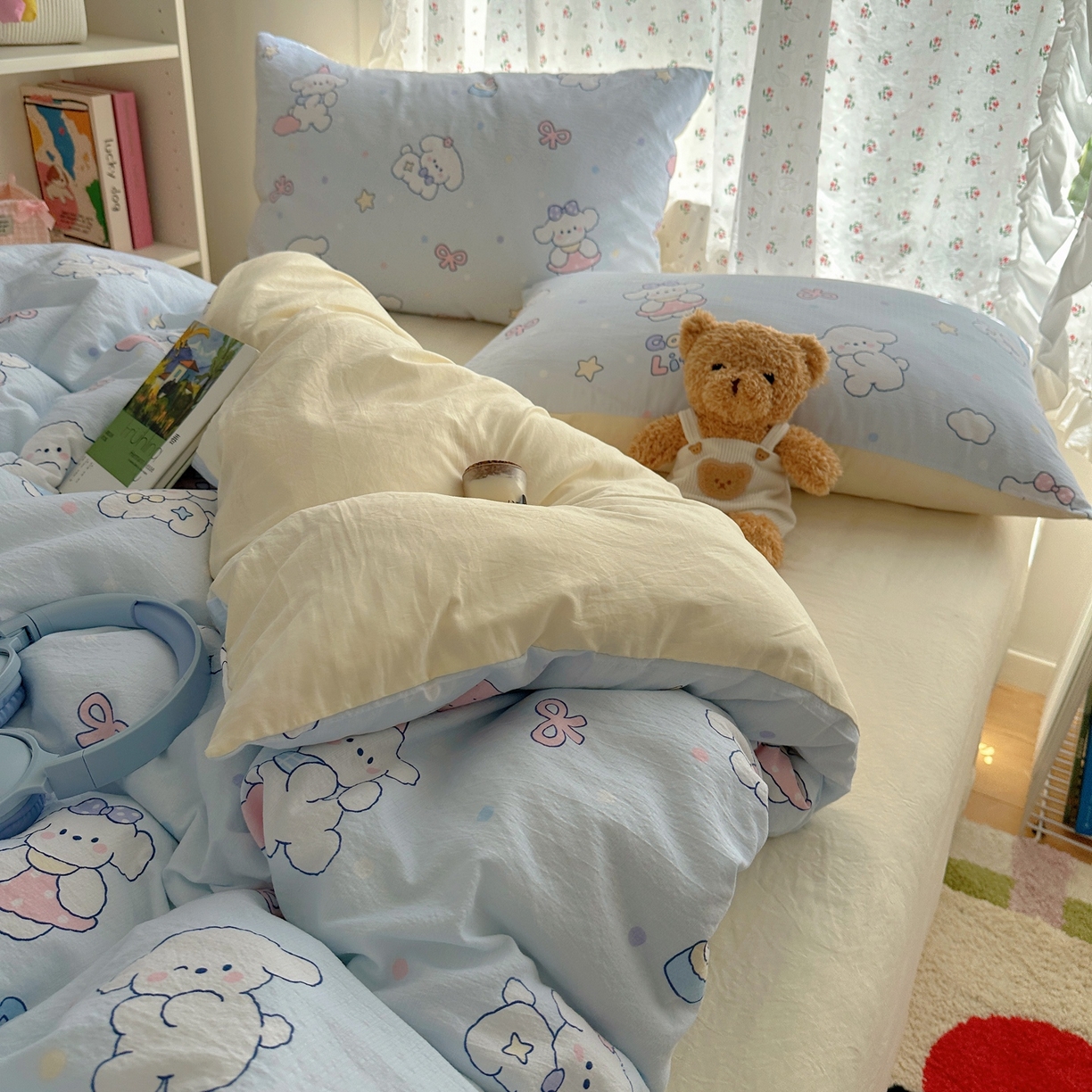 91家纺网 家纺一手货源 找家纺 顾里家纺 2025新款韩系奶萌云朵棉四件套 萌狗奶糖