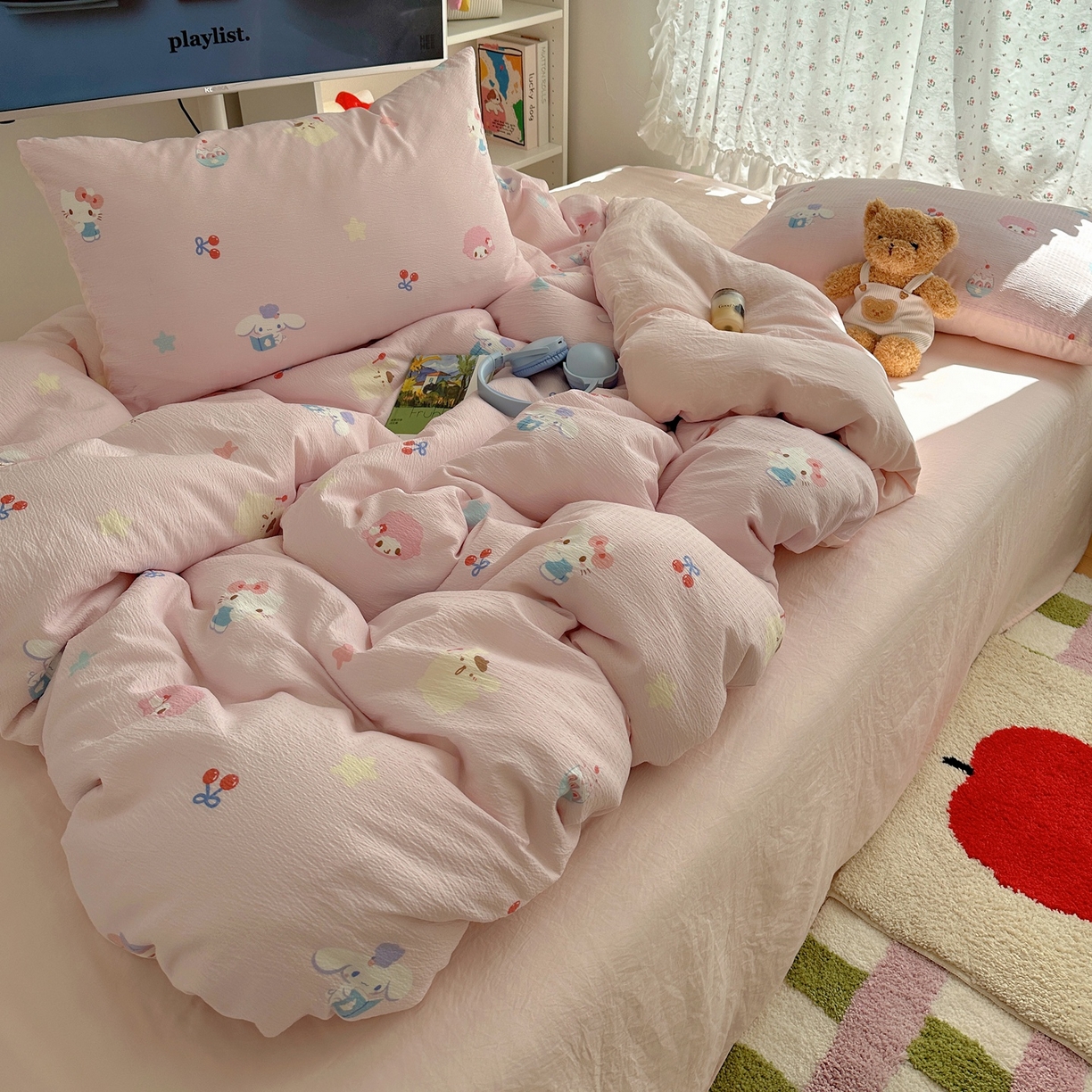 91家纺网 家纺一手货源 找家纺 顾里家纺 2025新款韩系奶萌云朵棉四件套 甜心萌宝