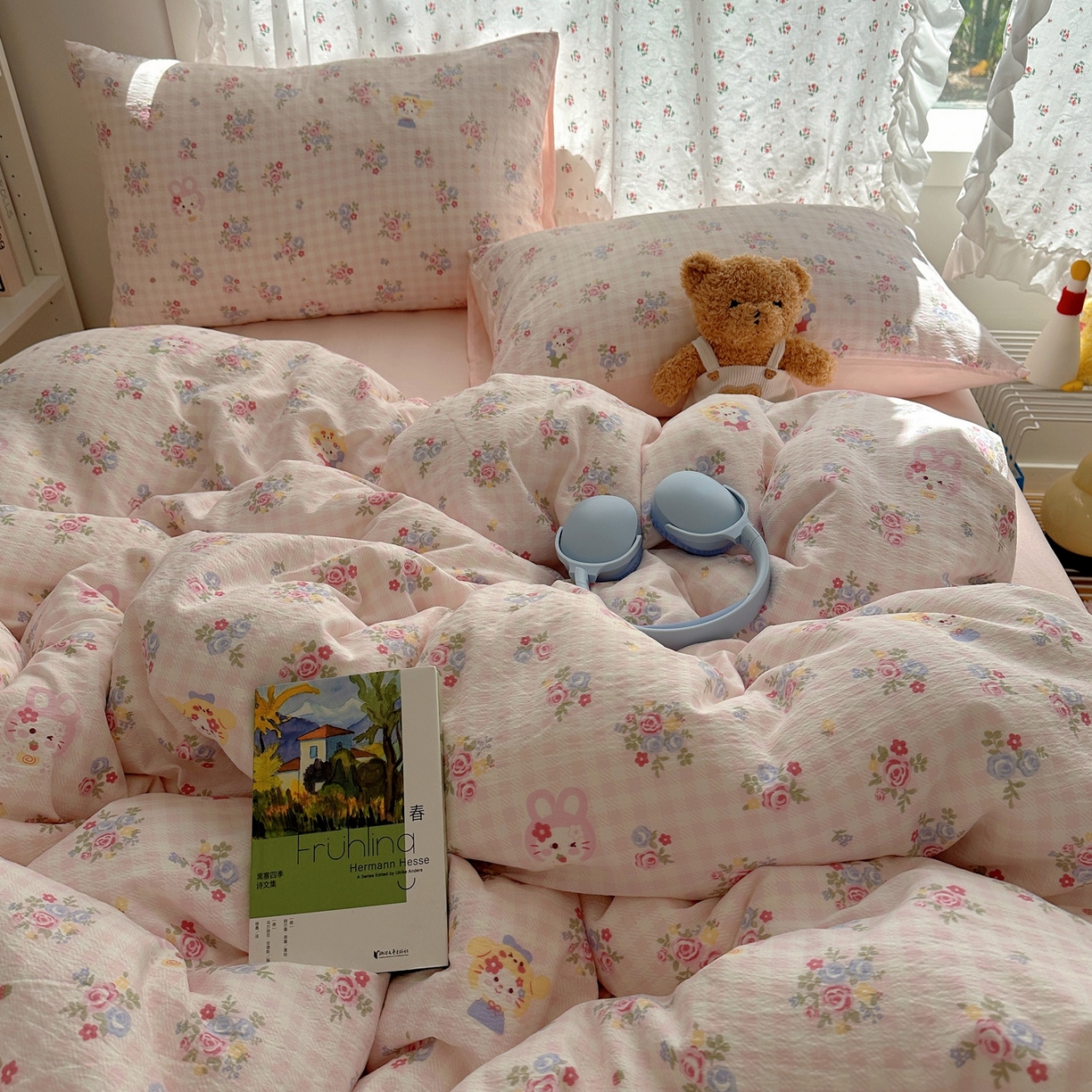 91家纺网 家纺一手货源 找家纺 顾里家纺 2025新款韩系奶萌云朵棉四件套 甜茶花猫