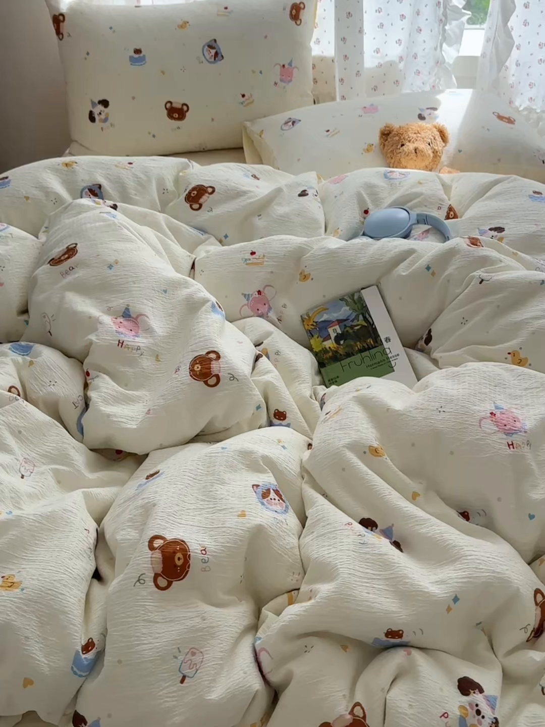 91家纺网 家纺一手货源 找家纺 顾里家纺 2025新款韩系奶萌云朵棉四件套 动物星球（米）