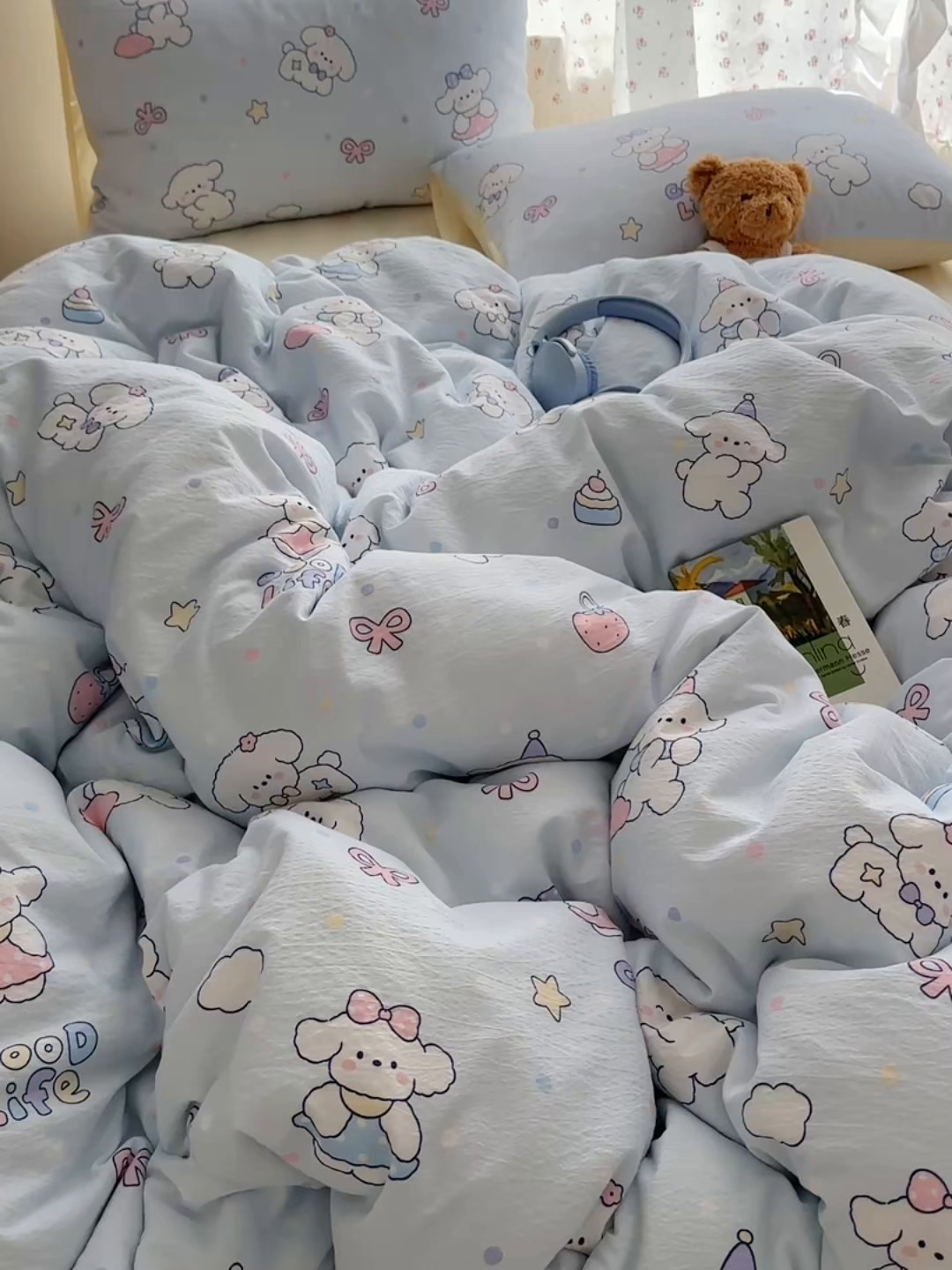 91家纺网 家纺一手货源 找家纺 顾里家纺 2025新款韩系奶萌云朵棉四件套 萌狗奶糖