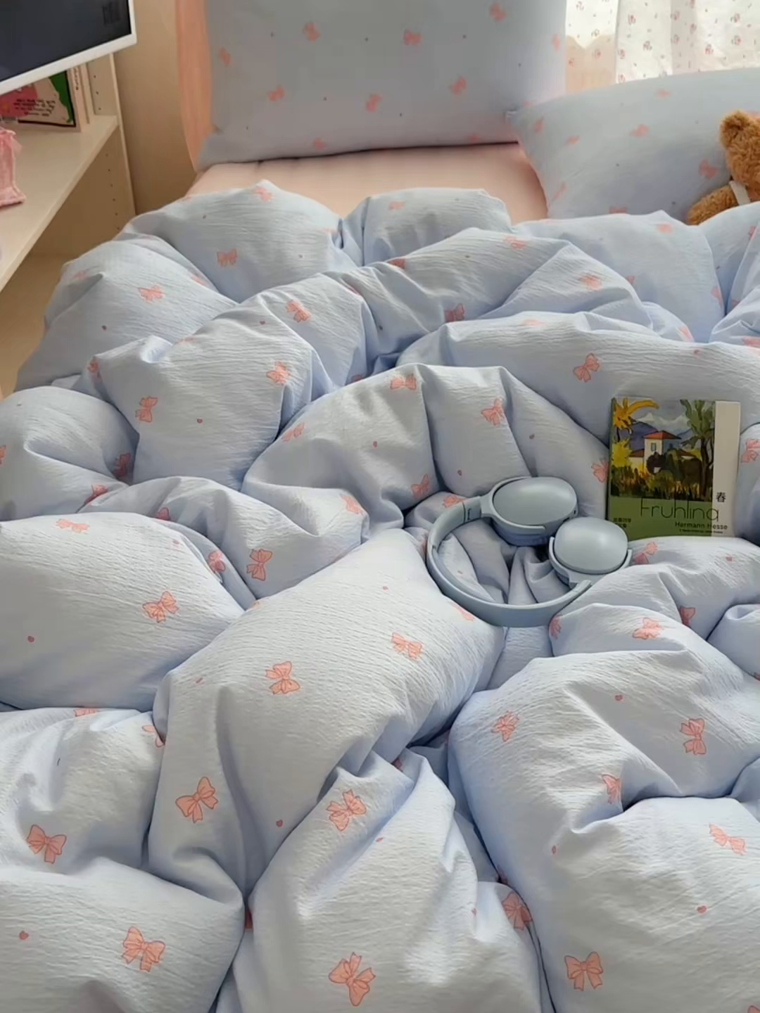 91家纺网 家纺一手货源 找家纺 顾里家纺 2025新款韩系奶萌云朵棉四件套 少女结