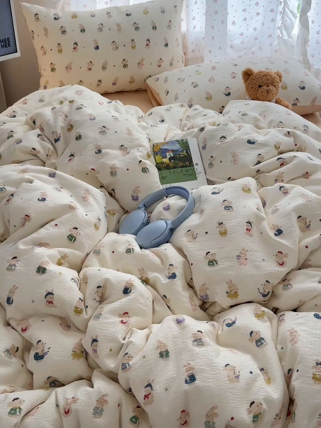 91家纺网 家纺一手货源 找家纺 顾里家纺 2025新款韩系奶萌云朵棉四件套 小甜兔兔