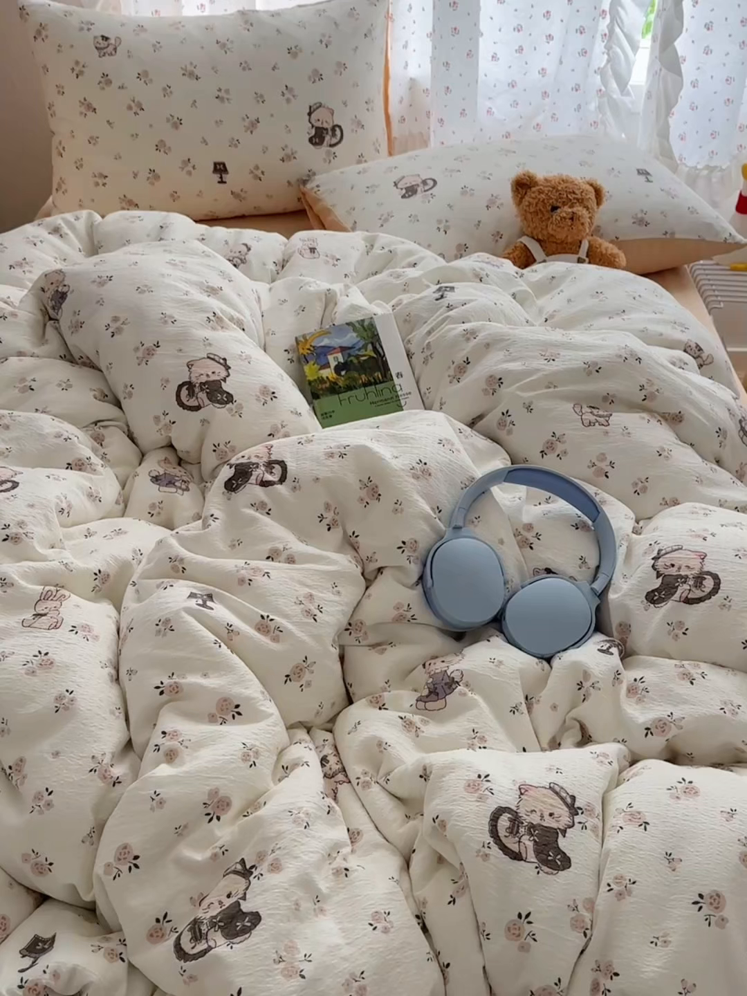 91家纺网 家纺一手货源 找家纺 顾里家纺 2025新款韩系奶萌云朵棉四件套 奶茶喵酱