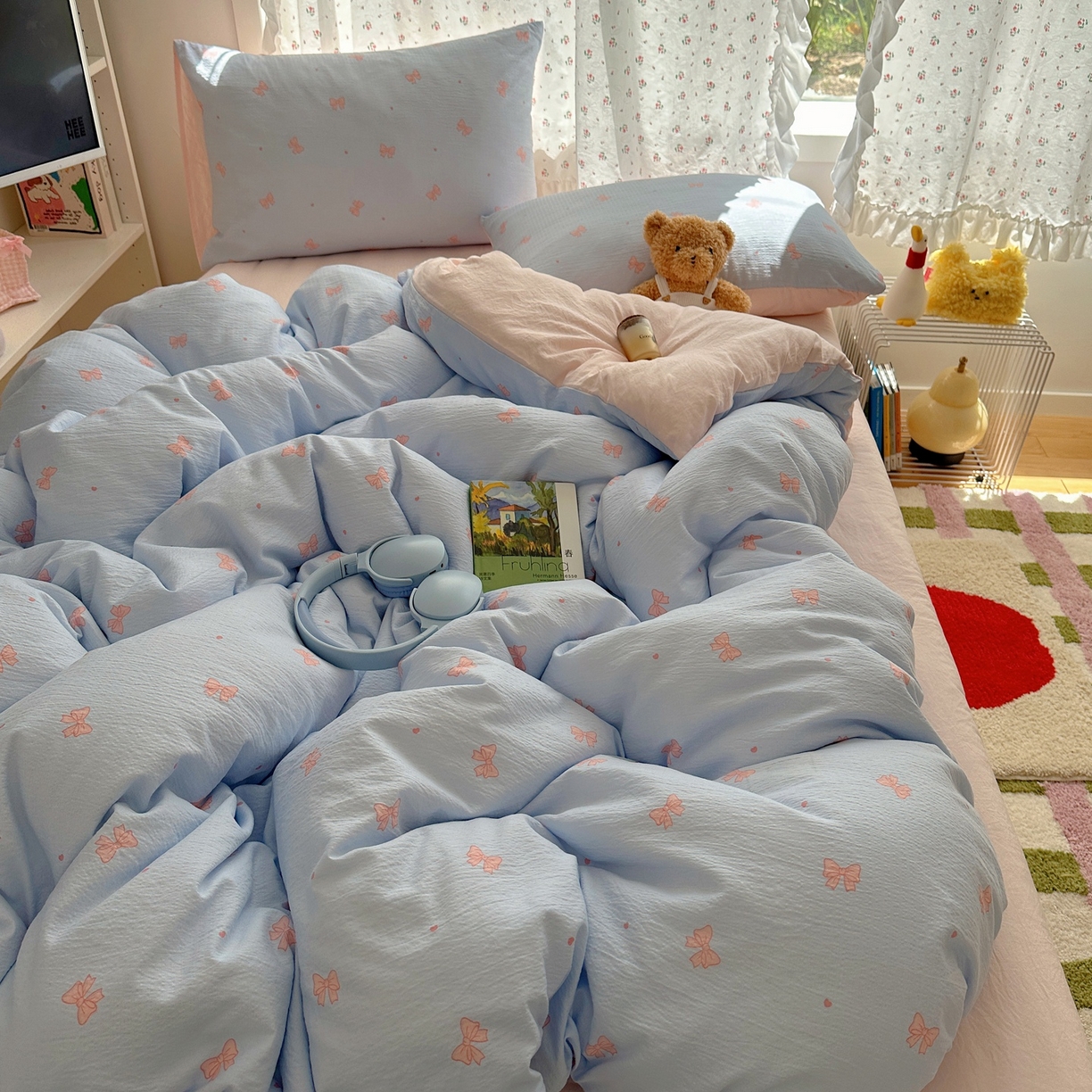 91家纺网 家纺一手货源 找家纺 顾里家纺 2025新款韩系奶萌云朵棉四件套 少女结