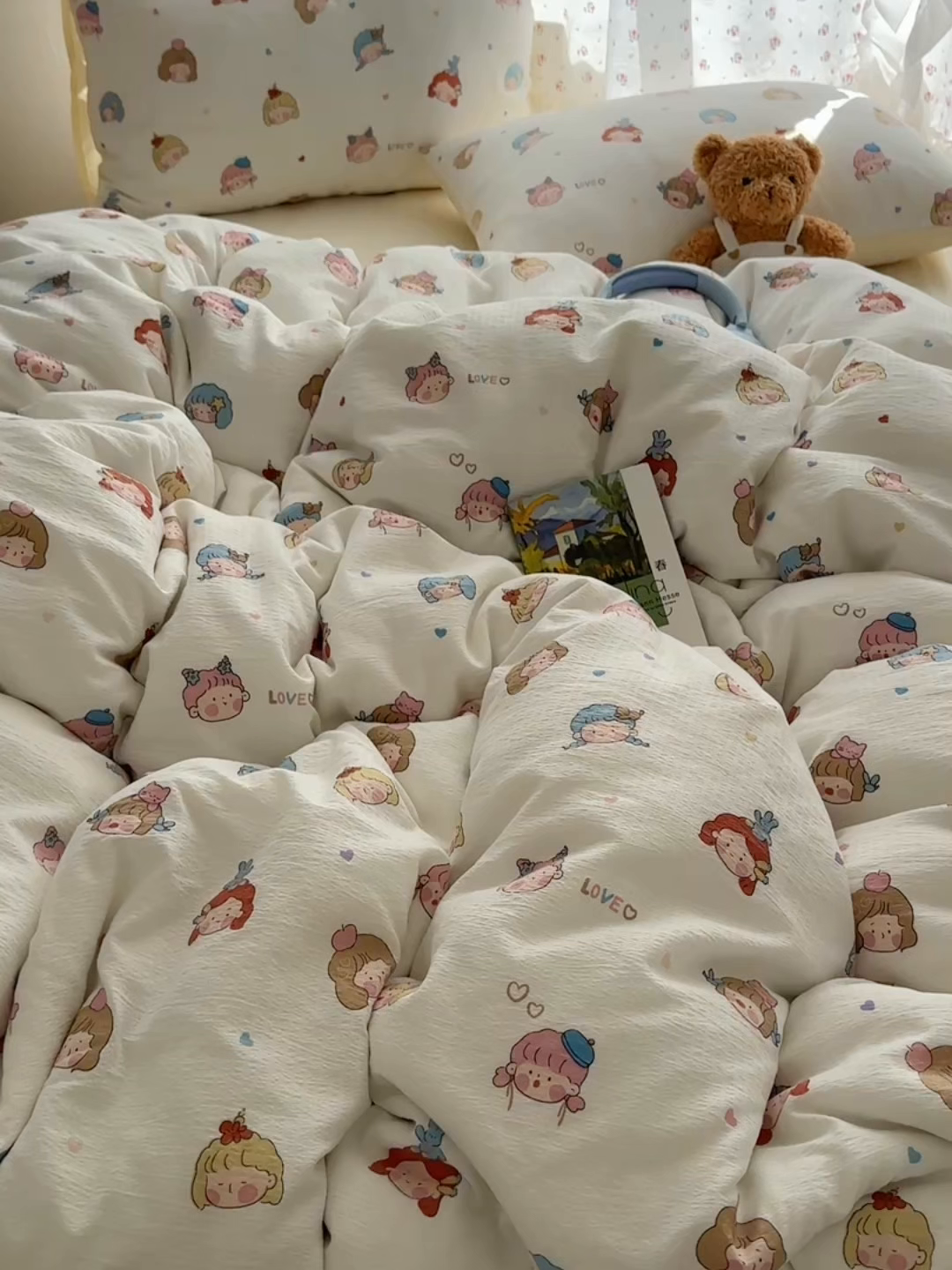 91家纺网 家纺一手货源 找家纺 顾里家纺 2025新款韩系奶萌云朵棉四件套 幼稚园