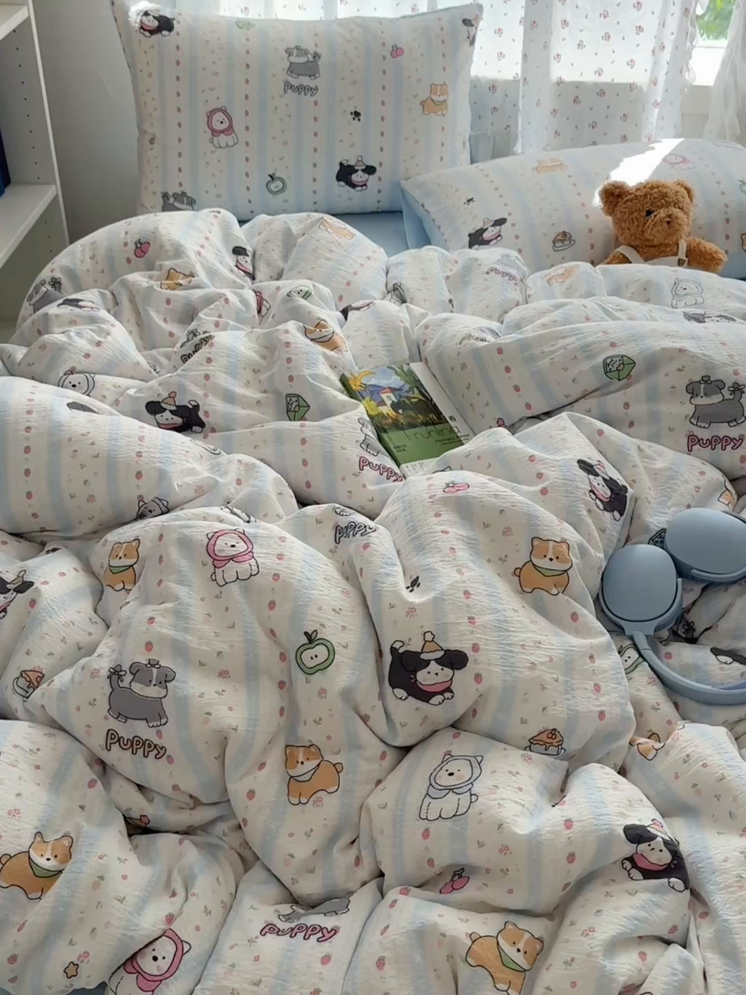 91家纺网 家纺一手货源 找家纺 顾里家纺 2025新款韩系奶萌云朵棉四件套 奶芙狗狗