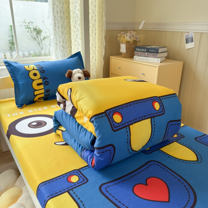 91家纺网 家纺一手货源 找家纺 乐居坊 2025新款开学季亲肤棉透气印花芦荟棉四件套（宿舍床） 大眼萌