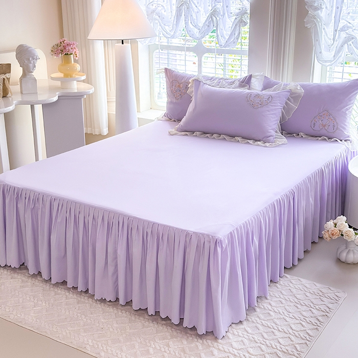 91家纺网 家纺一手货源 找家纺 慕语家纺 2025新款少女系贴布绣蕾丝花边水洗磨毛棉四件套--芳菲系列（专版花型） 芳菲-浅紫