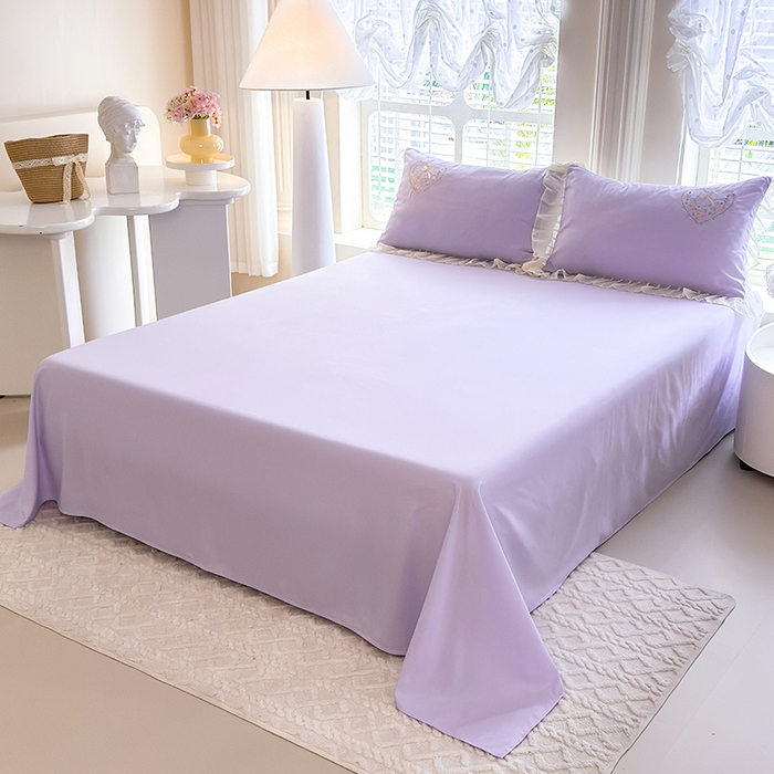 91家纺网 家纺一手货源 找家纺 慕语家纺 2025新款少女系贴布绣蕾丝花边水洗磨毛棉四件套--芳菲系列（专版花型） 芳菲-浅紫