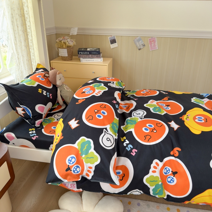 91家纺网 家纺一手货源 找家纺 乐居坊 2025新款开学季亲肤棉透气印花芦荟棉四件套（宿舍床） 胡萝卜兵