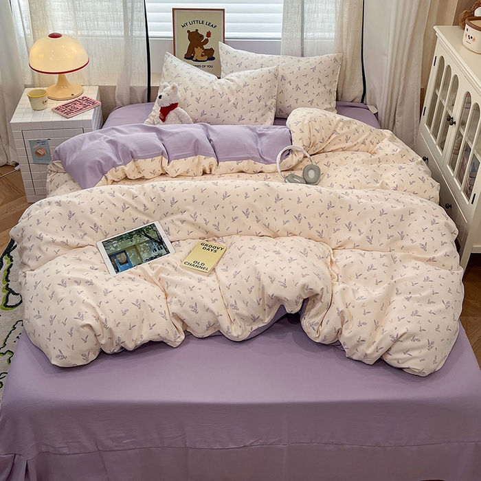 91家纺网 家纺一手货源 找家纺 金梦拉2025新款A类提花人字纹小布袋款四件套薰衣草