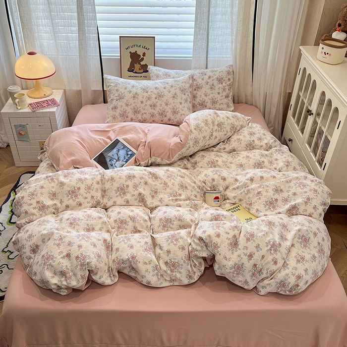 91家纺网 家纺一手货源 找家纺  金梦拉2025新款A类提花人字纹小布袋款四件套颜花朝