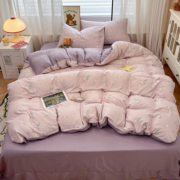 91家纺网 家纺一手货源 找家纺  金梦拉2025新款A类提花人字纹小布袋款四件套郁金香