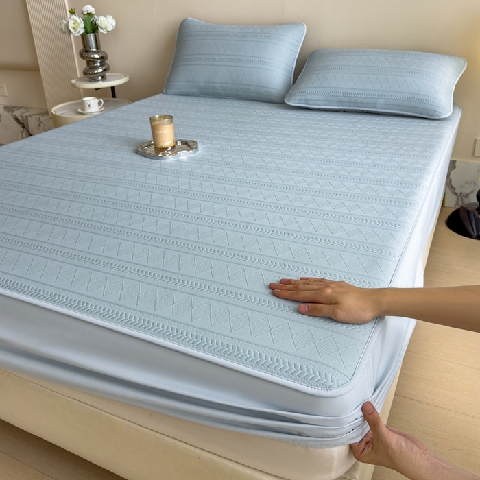 莱家富 2025新款A类柔感彩绒棉夹棉床笠三件套床笠单件单床笠-素菱笺系列 素菱笺-青釉蓝