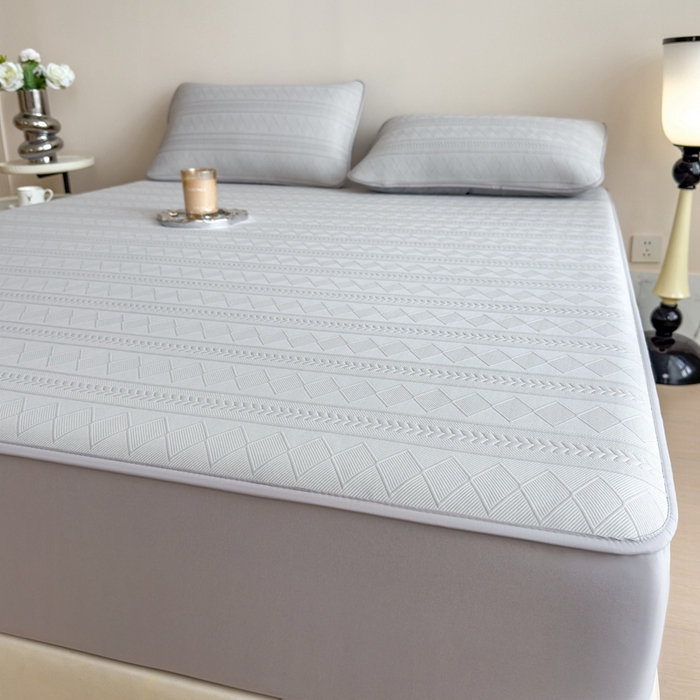 91家纺网 家纺一手货源 找家纺 莱家富 2025新款A类柔感彩绒棉夹棉床笠三件套床笠单件单床笠-素菱笺系列 素菱笺-高级灰