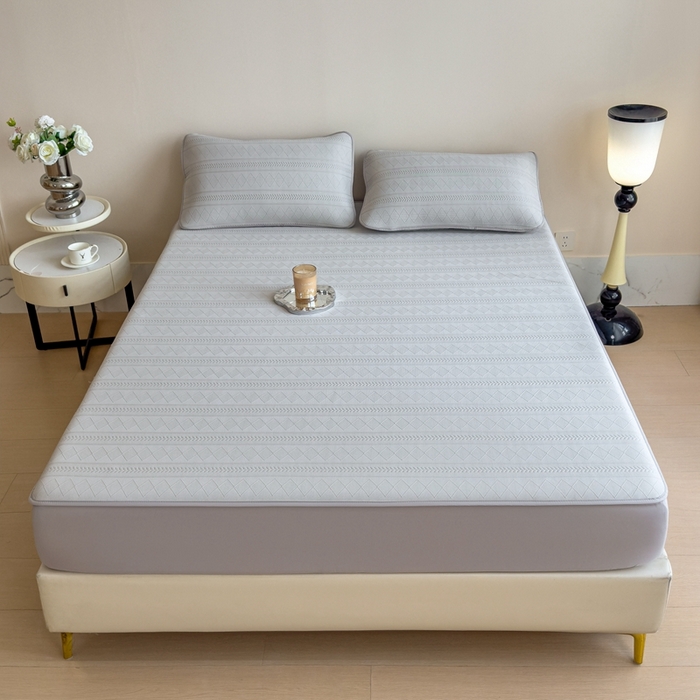 91家纺网 家纺一手货源 找家纺 莱家富 2025新款A类柔感彩绒棉夹棉床笠三件套床笠单件单床笠-素菱笺系列 素菱笺-高级灰