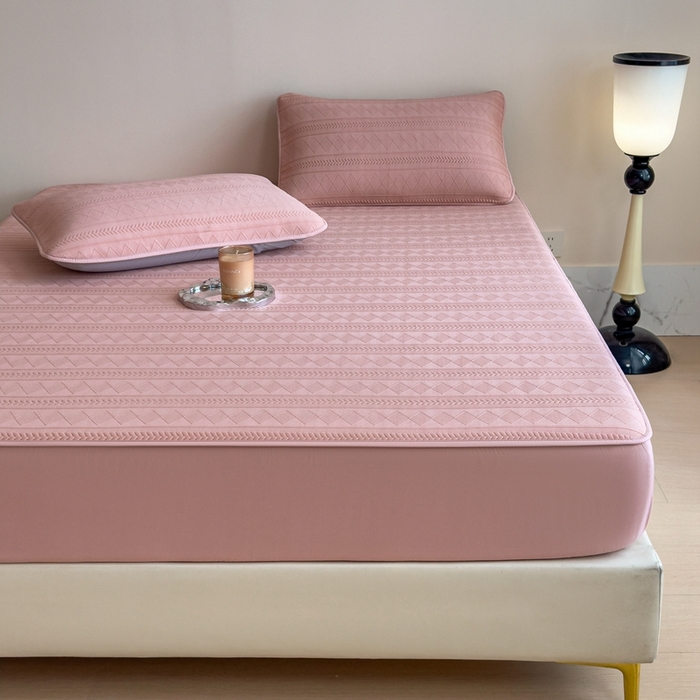 91家纺网 家纺一手货源 找家纺 莱家富 2025新款A类柔感彩绒棉夹棉床笠三件套床笠单件单床笠-素菱笺系列 素菱笺-豆沙奶昔