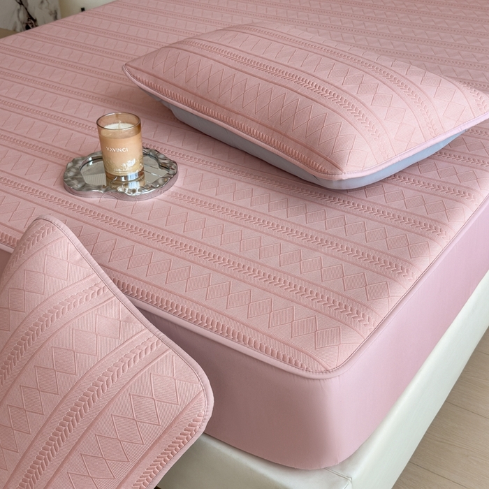 91家纺网 家纺一手货源 找家纺 莱家富 2025新款A类柔感彩绒棉夹棉床笠三件套床笠单件单床笠-素菱笺系列 素菱笺-豆沙奶昔