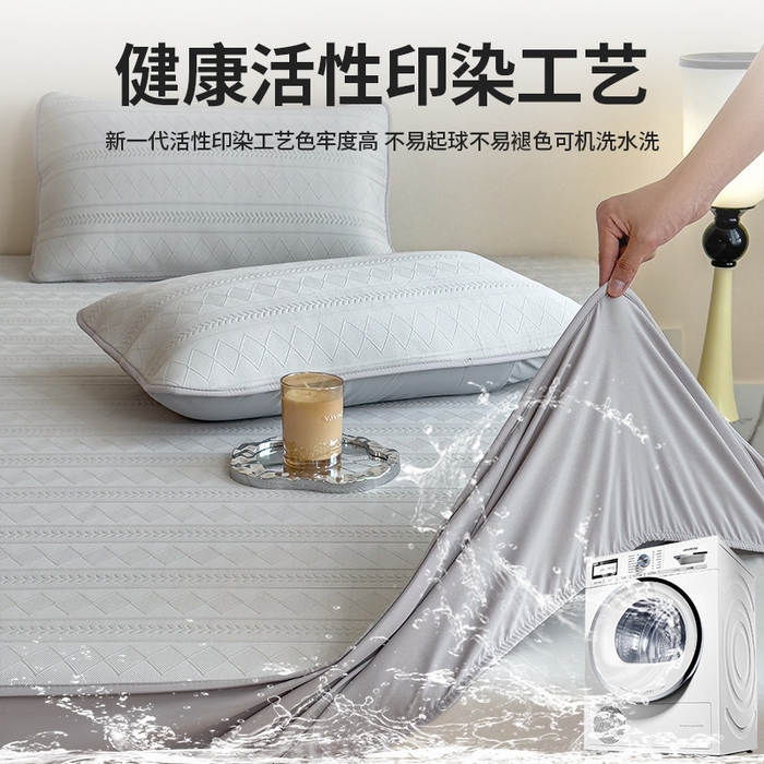 91家纺网 家纺一手货源 找家纺 莱家富 2025新款A类柔感彩绒棉夹棉床笠三件套床笠单件单床笠-素菱笺系列 素菱笺-高级灰